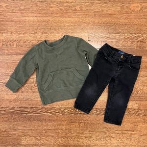 toddler crewneck pullover and black jeans